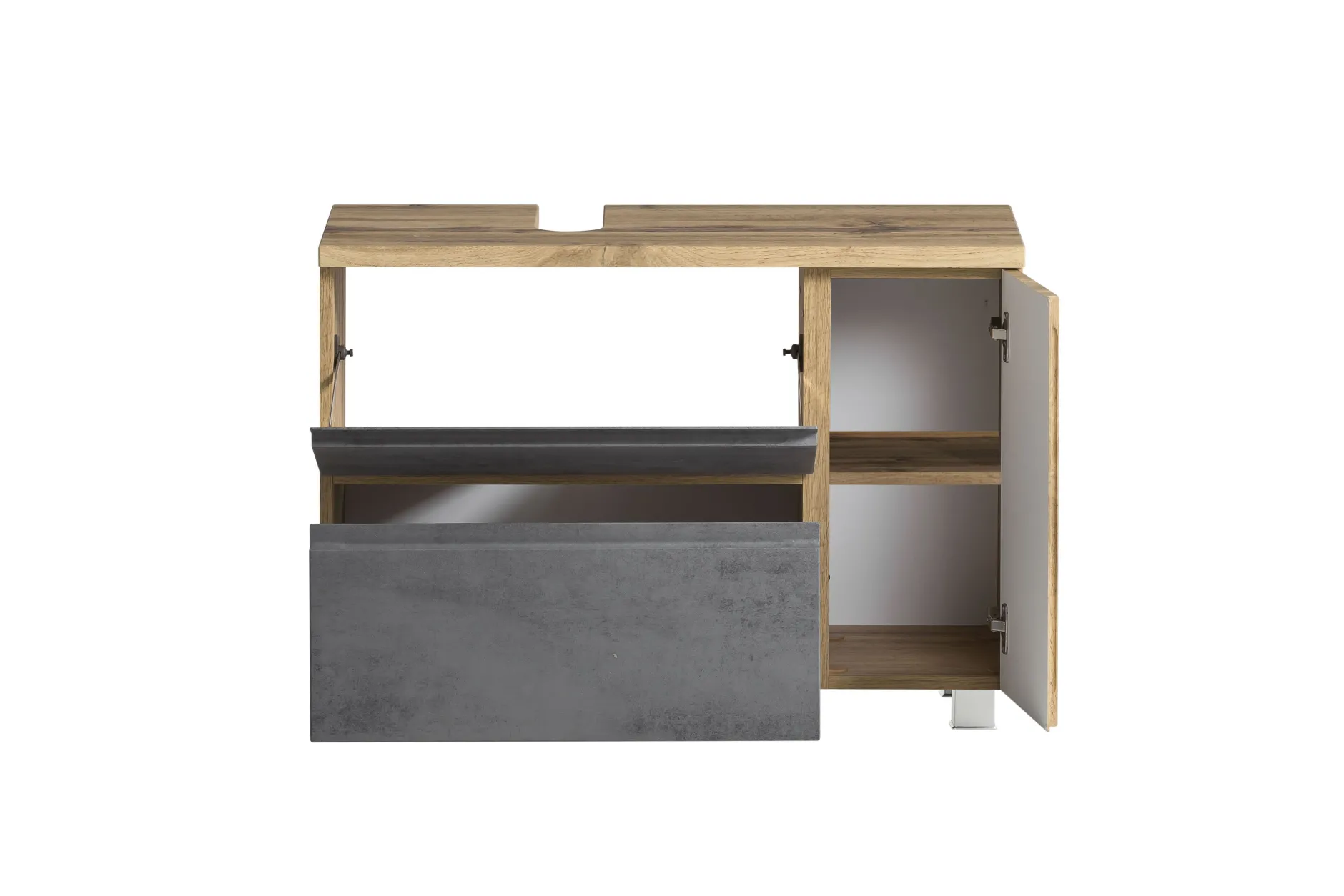 Badezimmerset Varese | Waschtisch und Spiegelschrank mit Beleuchtung | Wotan Eiche Beton Design
