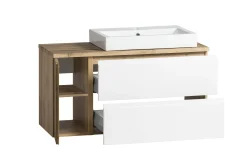 Badezimmerset Varese | Waschtisch und Spiegelschrank mit Beleuchtung | Wotan Eiche weißes Design