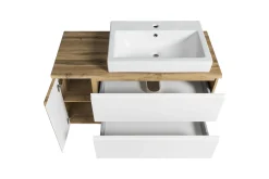 Badezimmerset Varese | Waschtisch und Spiegelschrank mit Beleuchtung | Wotan Eiche weißes Design