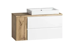 Badezimmerset Varese | Waschtisch und Spiegelschrank mit Beleuchtung | Wotan Eiche weißes Design