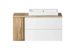 Badezimmerset Varese | Waschtisch und Spiegelschrank mit Beleuchtung | Wotan Eiche weißes Design