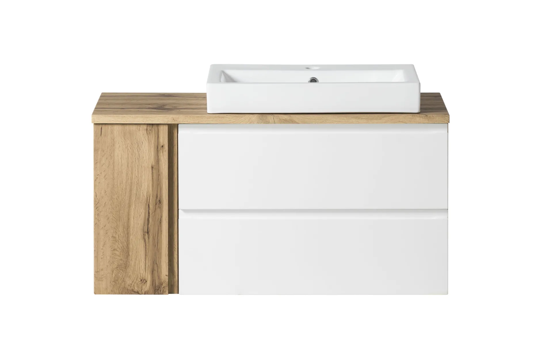 Badezimmerset Varese | Waschtisch und Spiegelschrank mit Beleuchtung | Wotan Eiche weißes Design