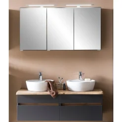 Badezimmerset Villach | Doppelwaschtisch und Spiegelschrank mit Beleuchtung | Design Graphitgrau