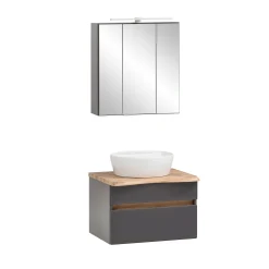 Badezimmerset Villach | Waschtischschrank und Spiegelschrank mit Beleuchtung | Graphitgrau
