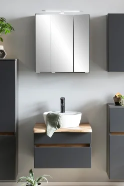 Badezimmerset Villach | Waschtischschrank und Spiegelschrank mit Beleuchtung | Graphitgrau