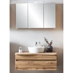 Badezimmerset Villach | Waschtisch- und Spiegelschrank mit Beleuchtung | Wotan Eiche Design