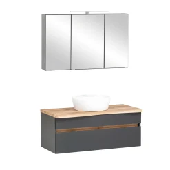 Badezimmerset Villach | Waschtischschrank und Spiegelschrank mit Beleuchtung | Graphitgrau