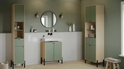 Badezimmersäulenschrank Calypso - 39x33x201cm - 2 Türen und 1 Schublade - Eiche Dekor/Grün