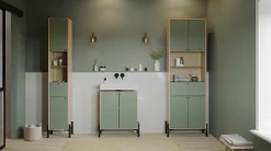 Badezimmersäulenschrank Calypso - 39x33x201cm - 2 Türen und 1 Schublade - Eiche Dekor/Grün