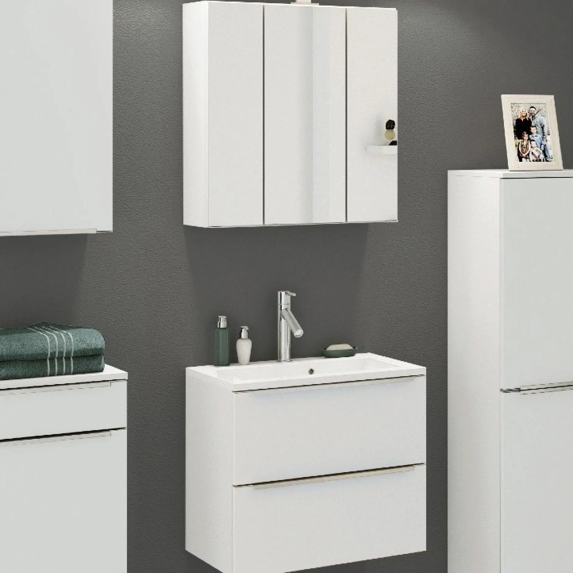 Badkombination Hansen 1 Waschtischunterschrank und Spiegelschrank 60cm - weiß