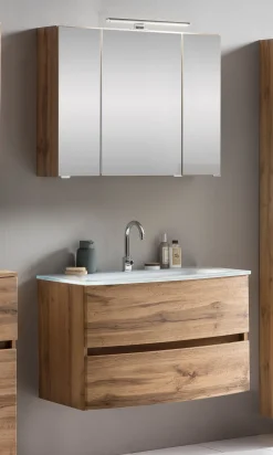 Badkombination Kornel 1 2-teilig mit weißem Waschbecken - Eiche