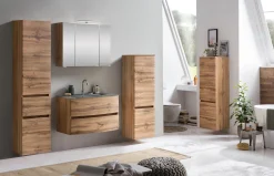 Badkombination Kornel 4 3-teilig mit grauem Waschbecken - Eiche