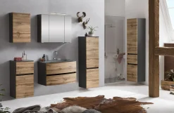 Badkombination Kornel 4 3-teilig mit grauem Waschbecken - Graphitgrau/Eiche