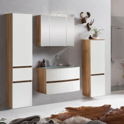 Badkombination Kornel 10 4-teilig mit grauem Waschbecken - Eiche/Mattweiß