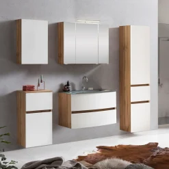 Badkombination Kornel 14 5-teilig mit grauem Waschbecken - Eiche/Mattweiß