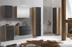 Badkombination Kornel 14 5-teilig mit grauem Waschbecken - Eiche/mattgrau