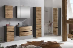 Badkombination Kornel 14 5-teilig mit grauem Waschbecken - Graphitgrau/Eiche