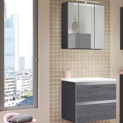 Badkombination Lotuk 1 Waschtisch und Spiegelschrank 60cm - grau