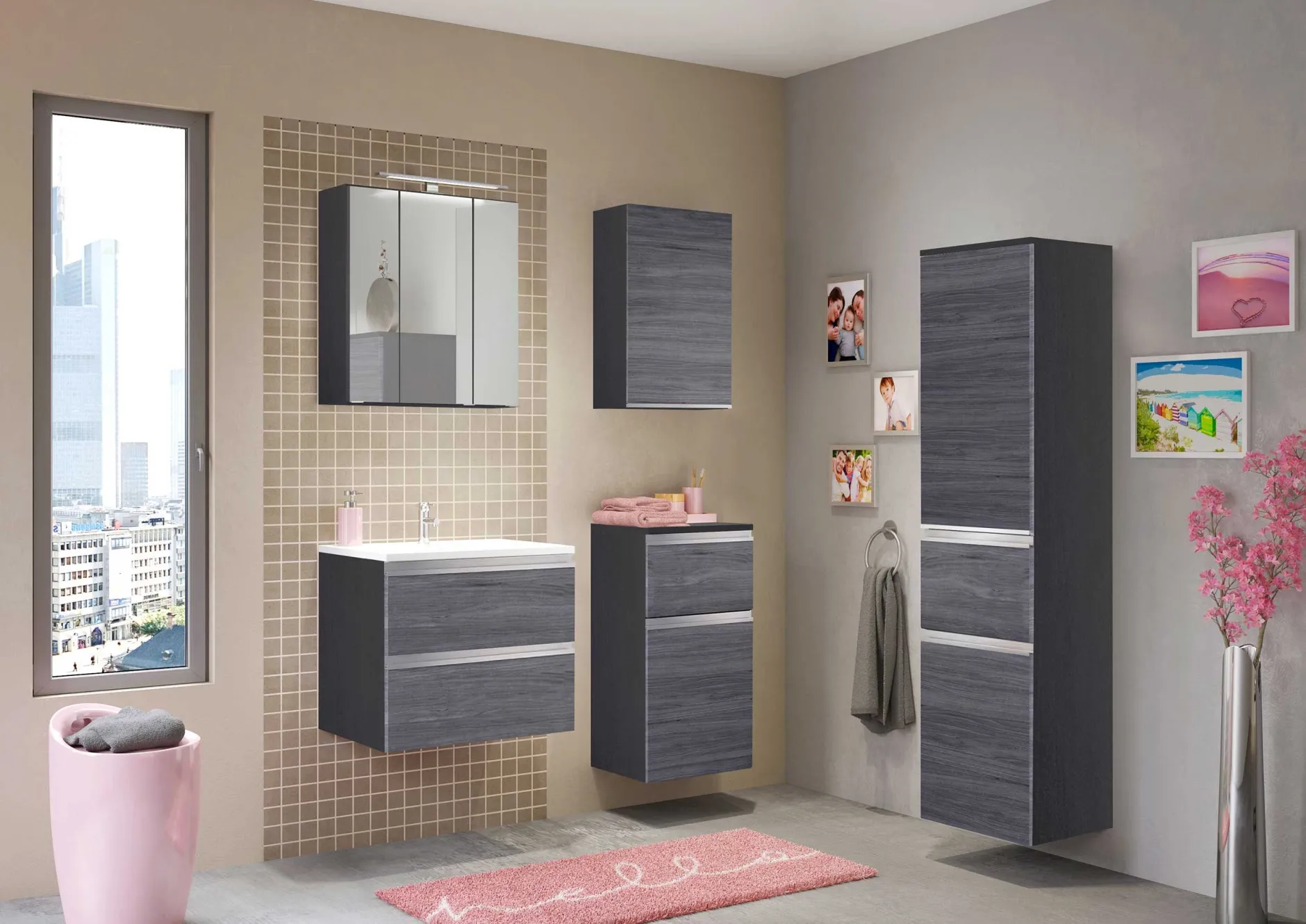 Badkombination Lotuk 1 Waschtisch und Spiegelschrank 60cm - grau