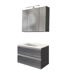 Badkombination Lotuk 2 Waschtisch und Spiegelschrank 80cm - grau