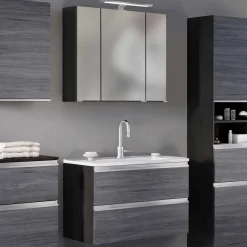 Badkombination Lotuk 2 Waschtisch und Spiegelschrank 80cm - grau
