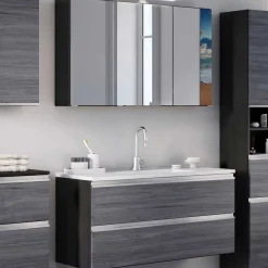 Badkombination Lotuk 3 Waschtisch und Spiegelschrank 100cm - grau