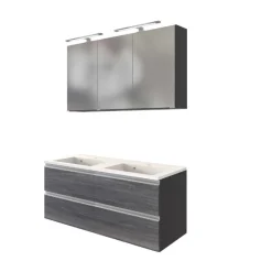 Badkombination Lotuk 4 Waschtisch und Spiegelschrank 120cm - grau