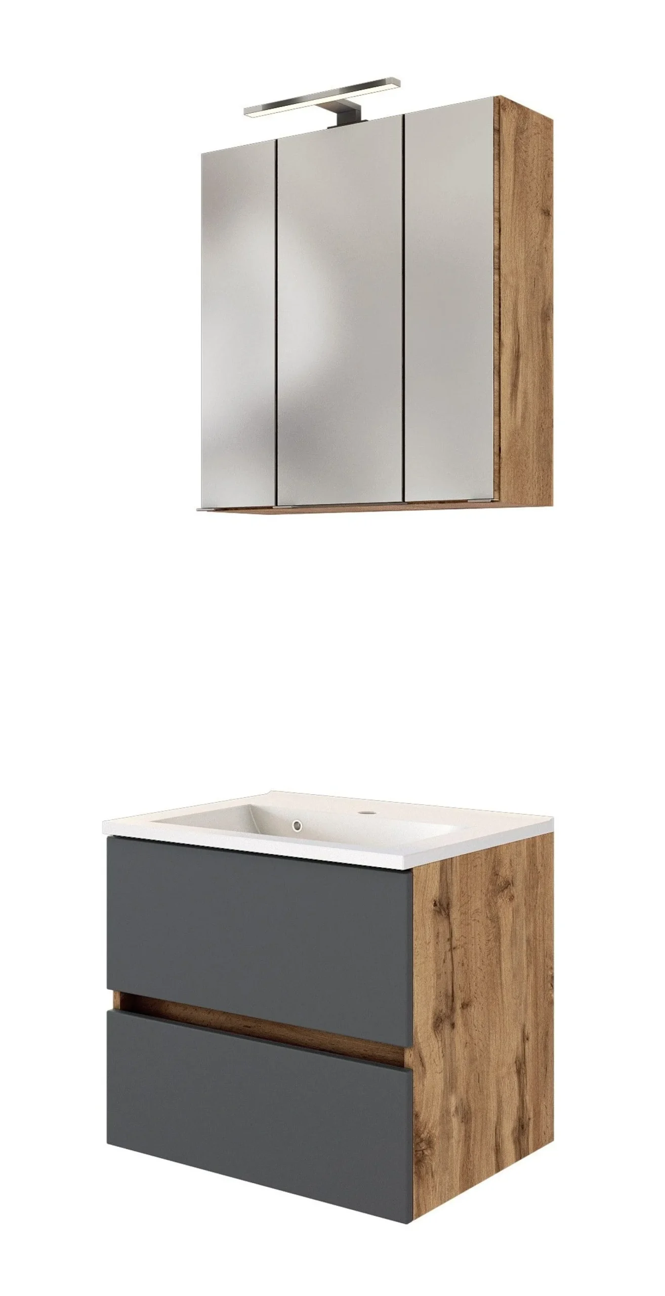 Badkombination Luna 2-teilig 60cm - Eiche/grau