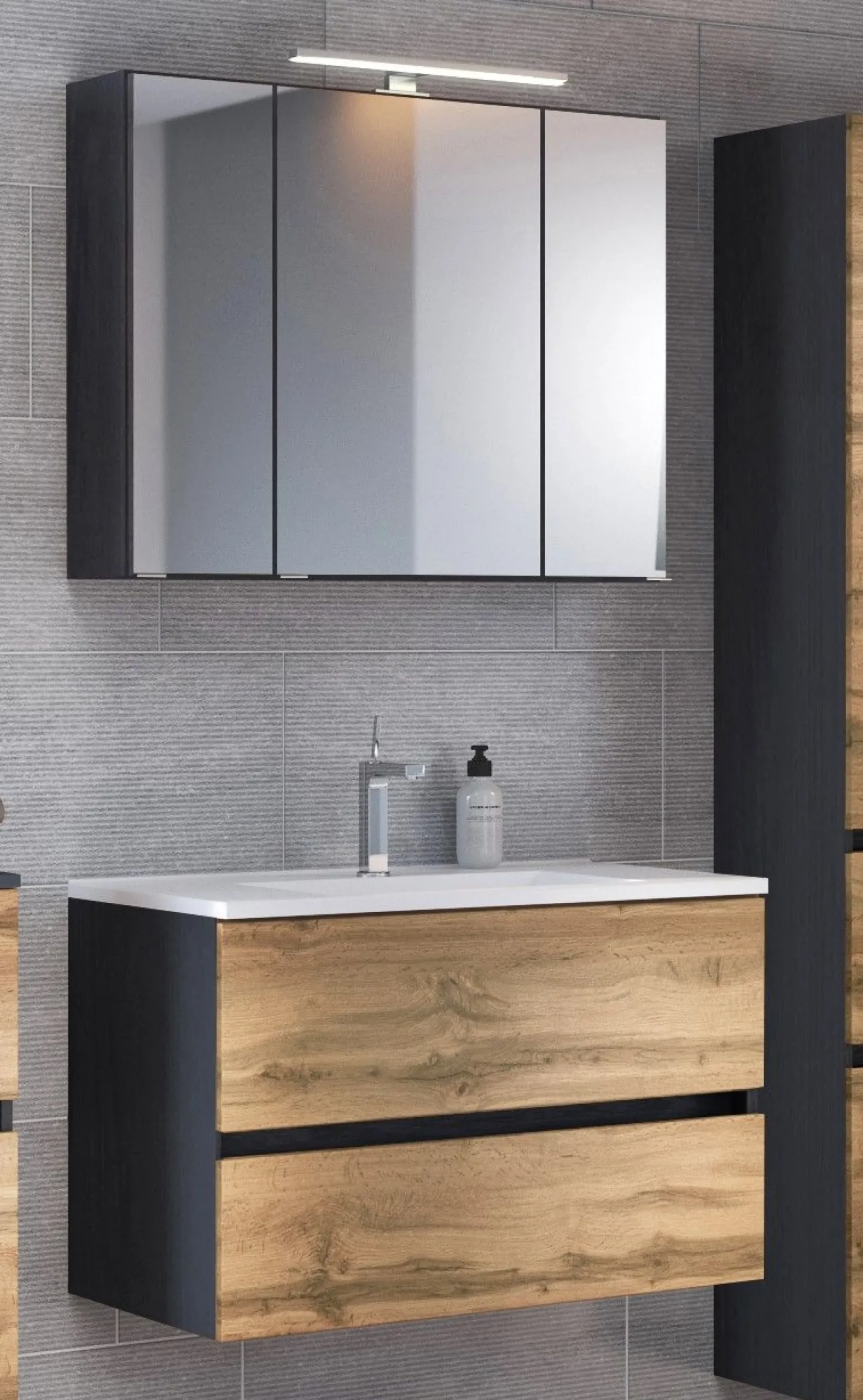 Badkombination Luna 2-teilig 80cm - graphit/quecksilber