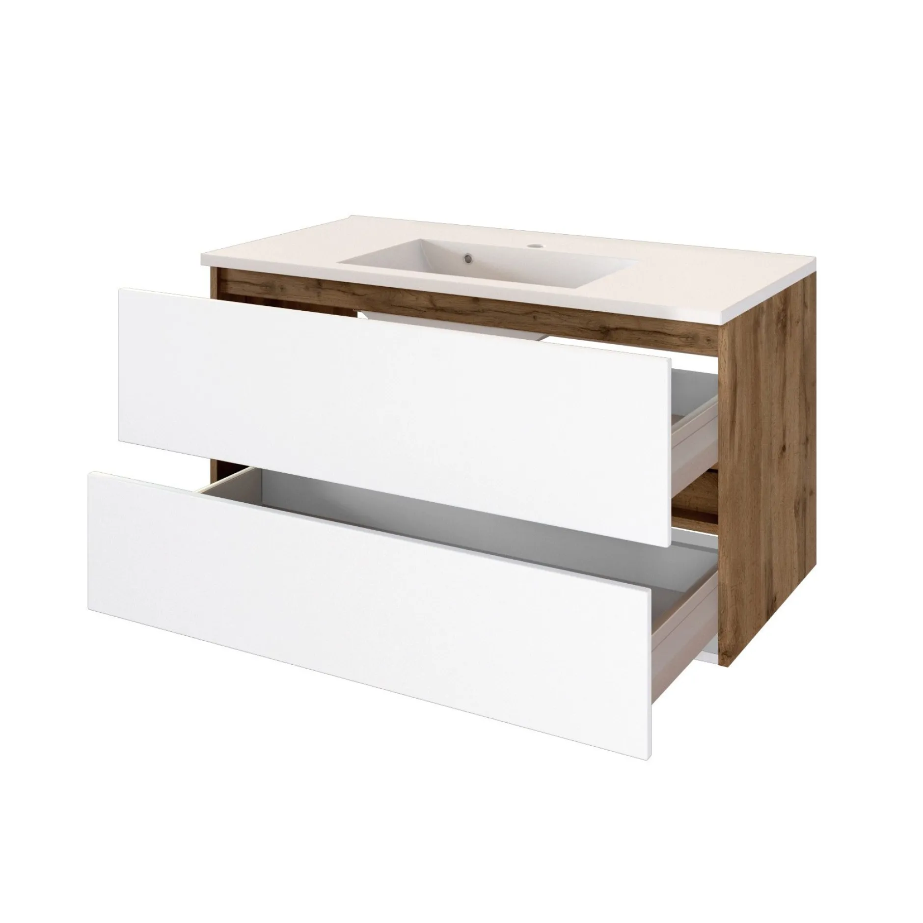 Badkombination Luna 2-teilig 100cm - Eiche/Weiß