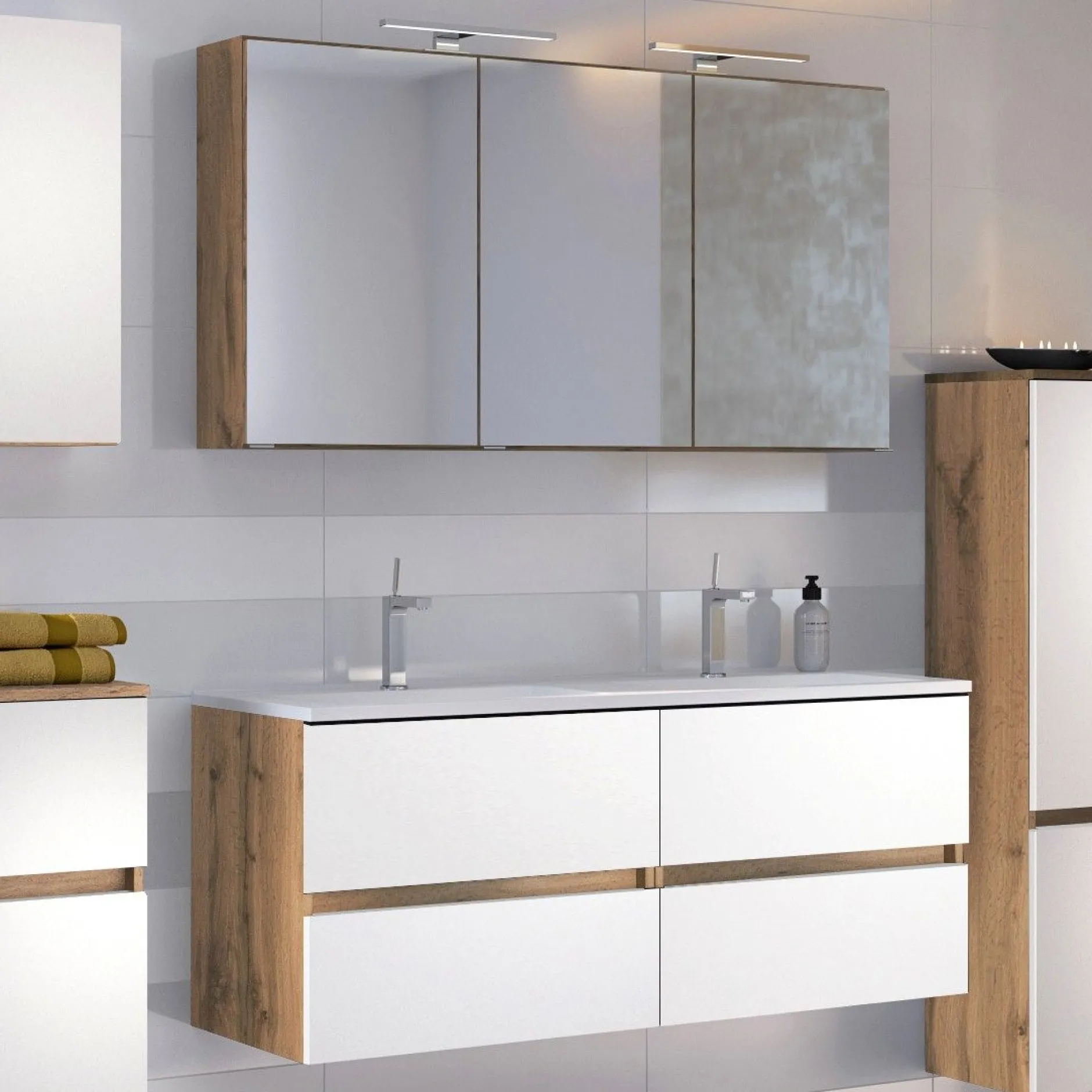 Badkombination Luna 2-teilig 120cm - Eiche/Weiß