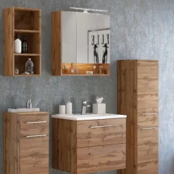 Badkombination Sefa 3 mit Waschtisch und Spiegelschrank - wotan Eiche