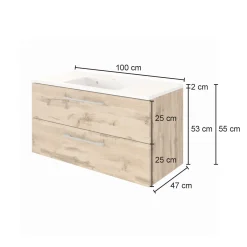 Badkombination Sefa 2 mit Waschbecken und Spiegelschrank - Eiche/Weiß