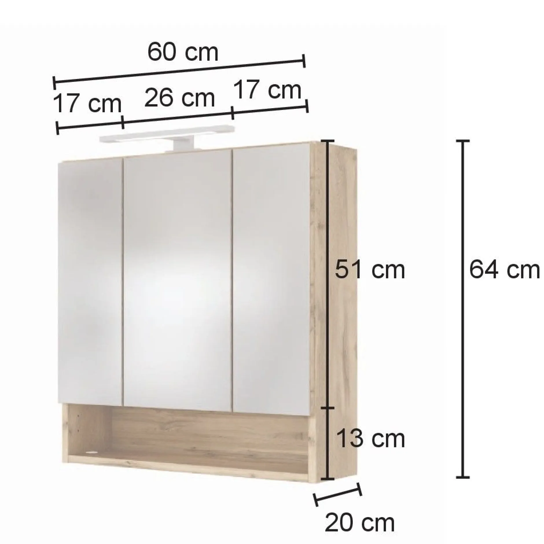Badkombination Sefa 1 mit Waschbecken und Spiegelschrank - Eiche/Weiß