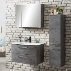 Badkombination Stivan 3-teilig mit weißem Waschbecken - Beton