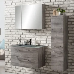 Badkombination Stivan 3-teilig mit grauem Waschbecken - Eiche grau