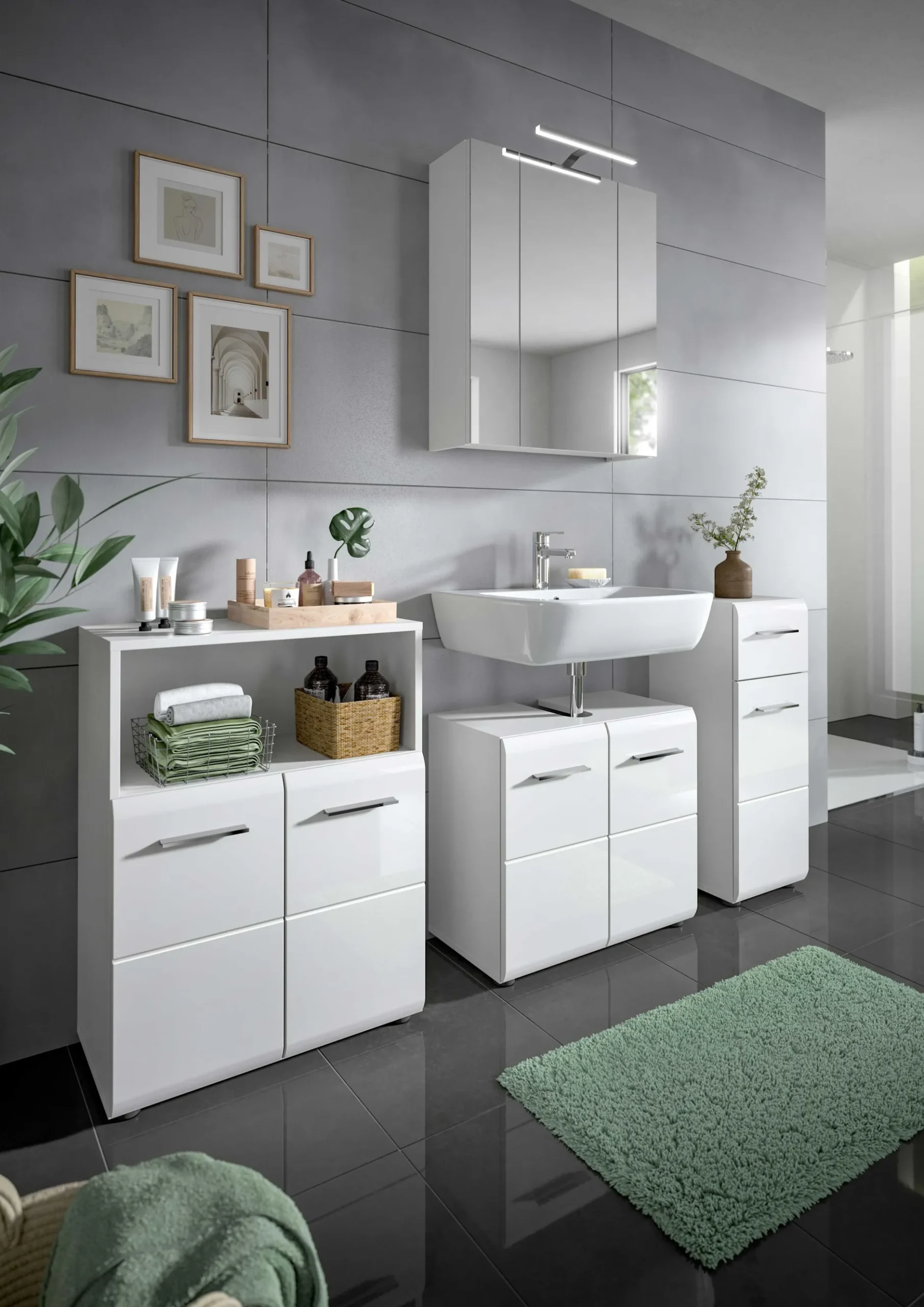 Badschrank Ice Xonox - Hochglanz Weiß - 30x80x30 cm