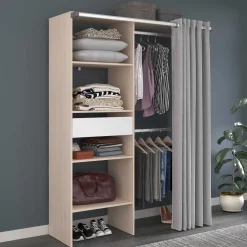 Balu Offener Kleiderschrank - 143x48x182cm - mit Vorhang - Akazie/Grau