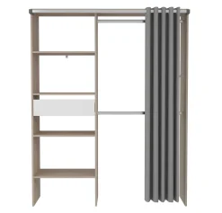 Balu Offener Kleiderschrank - 143x48x182cm - mit Vorhang - Akazie/Grau