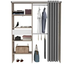 Balu Offener Kleiderschrank - 143x48x182cm - mit Vorhang - Akazie/Grau