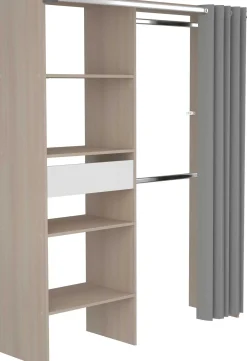 Balu Offener Kleiderschrank - 143x48x182cm - mit Vorhang - Akazie/Grau