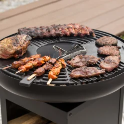 Barbecue Pallas mit Holzlager und gusseiserner Plancha - schwarz