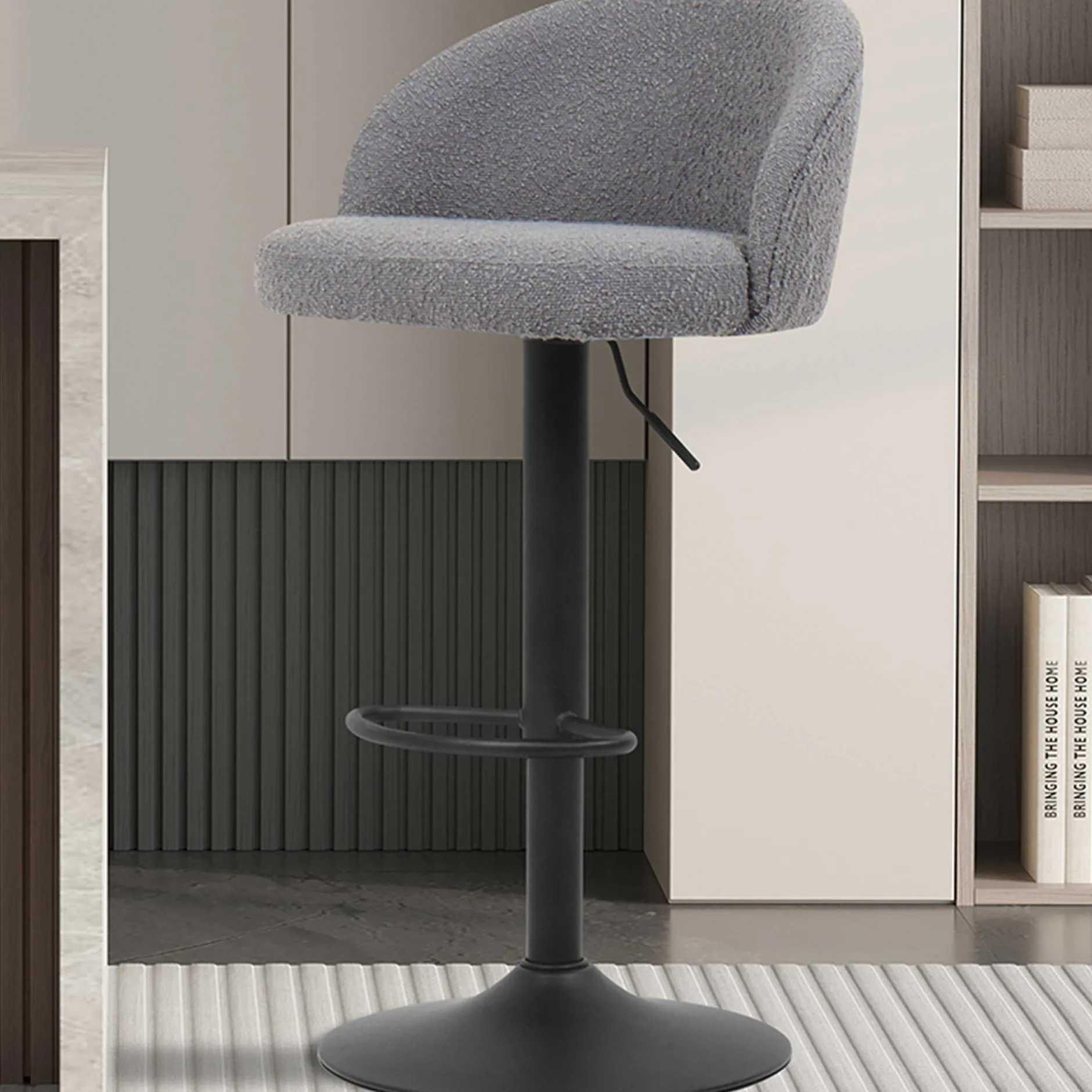 Barhocker Arda Bouclé Hellgrau | Metallbeine, Polsterung Bouclé