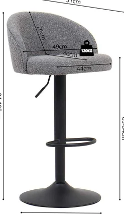 Barhocker Arda Bouclé Hellgrau | Metallbeine, Polsterung Bouclé