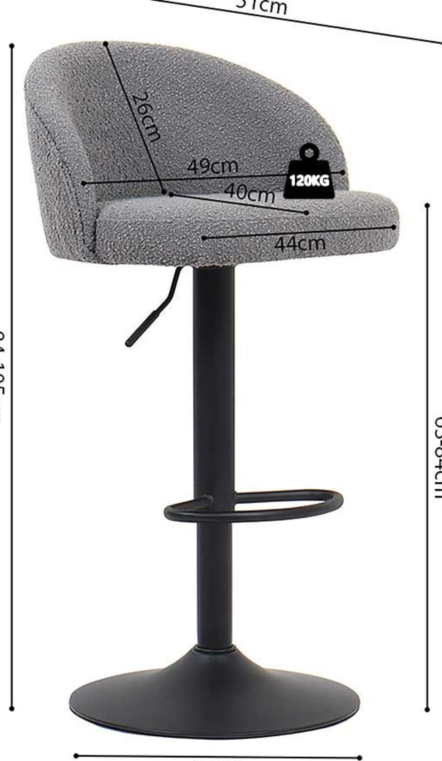 Barhocker Arda Bouclé Hellgrau | Metallbeine, Polsterung Bouclé