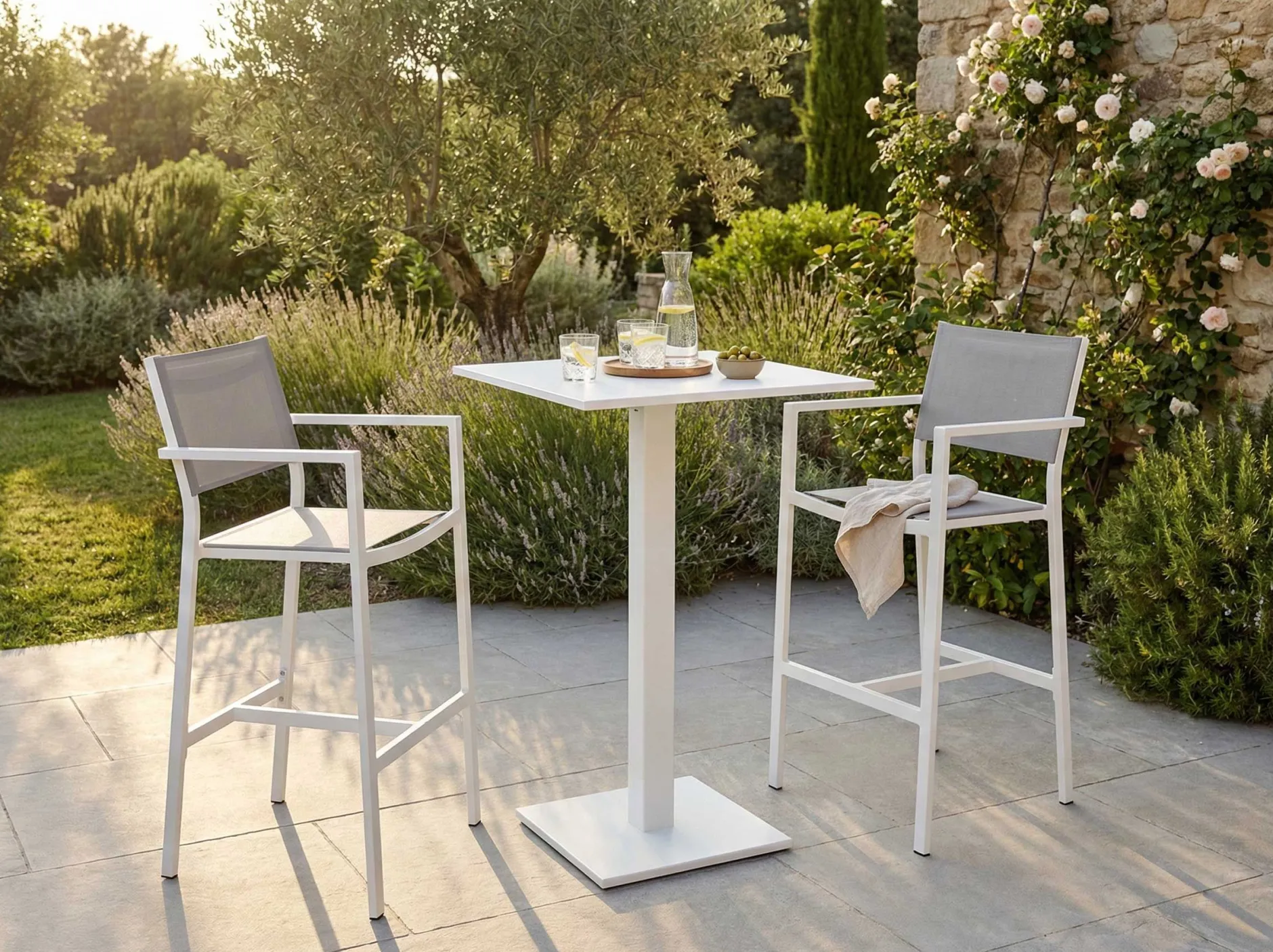 Barhocker Arianne Aluminium und Textil - weiß/hellgrau