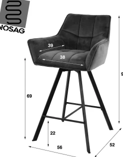 Barhocker Aster - 56x52x95cm - drehbar - champagner