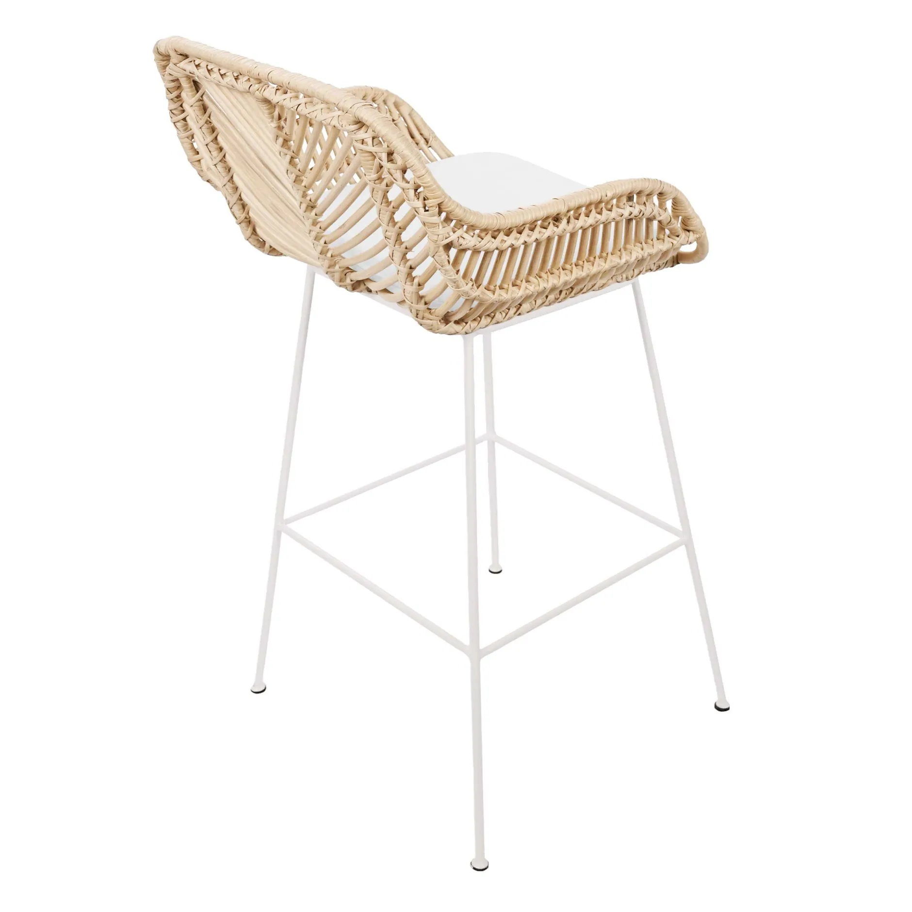 Barhocker Bali - 51x47x92,5cm - mit Sitzkissen - Rattan/Weiß