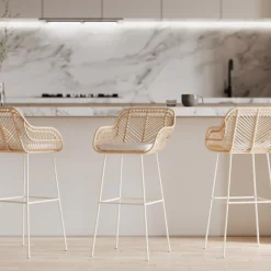 Barhocker Bali - 51x47x92,5cm - mit Sitzkissen - Rattan/Weiß