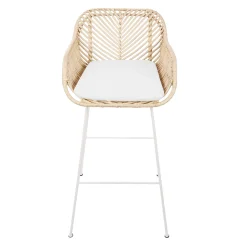 Barhocker Bali - 51x47x92,5cm - mit Sitzkissen - Rattan/Weiß